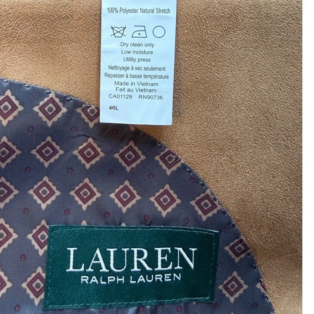 Lauren Ralph Lauren 46L Faux‎ Suede Blazer Tan Camel Sport Coat 2 Button Classic